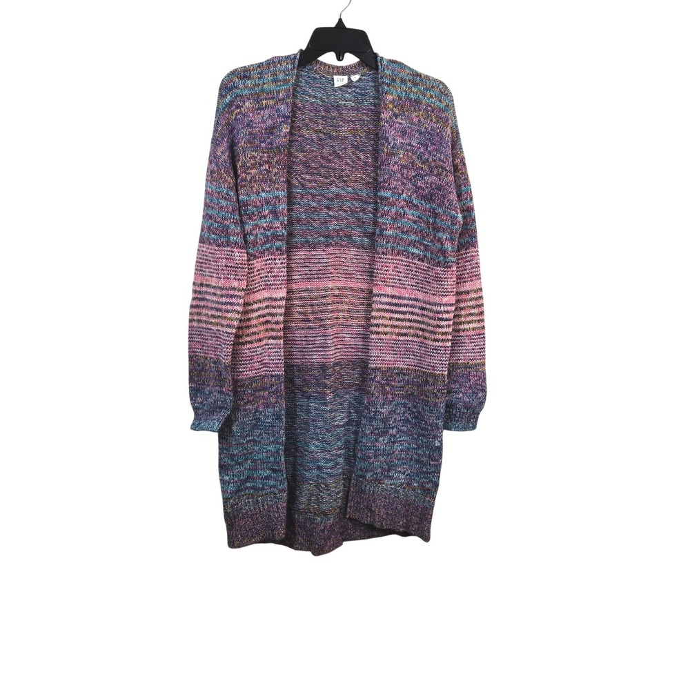 GAP Womens Marled Multicolor Striped Open Front Knit Duster Cardigan Medium Cozy